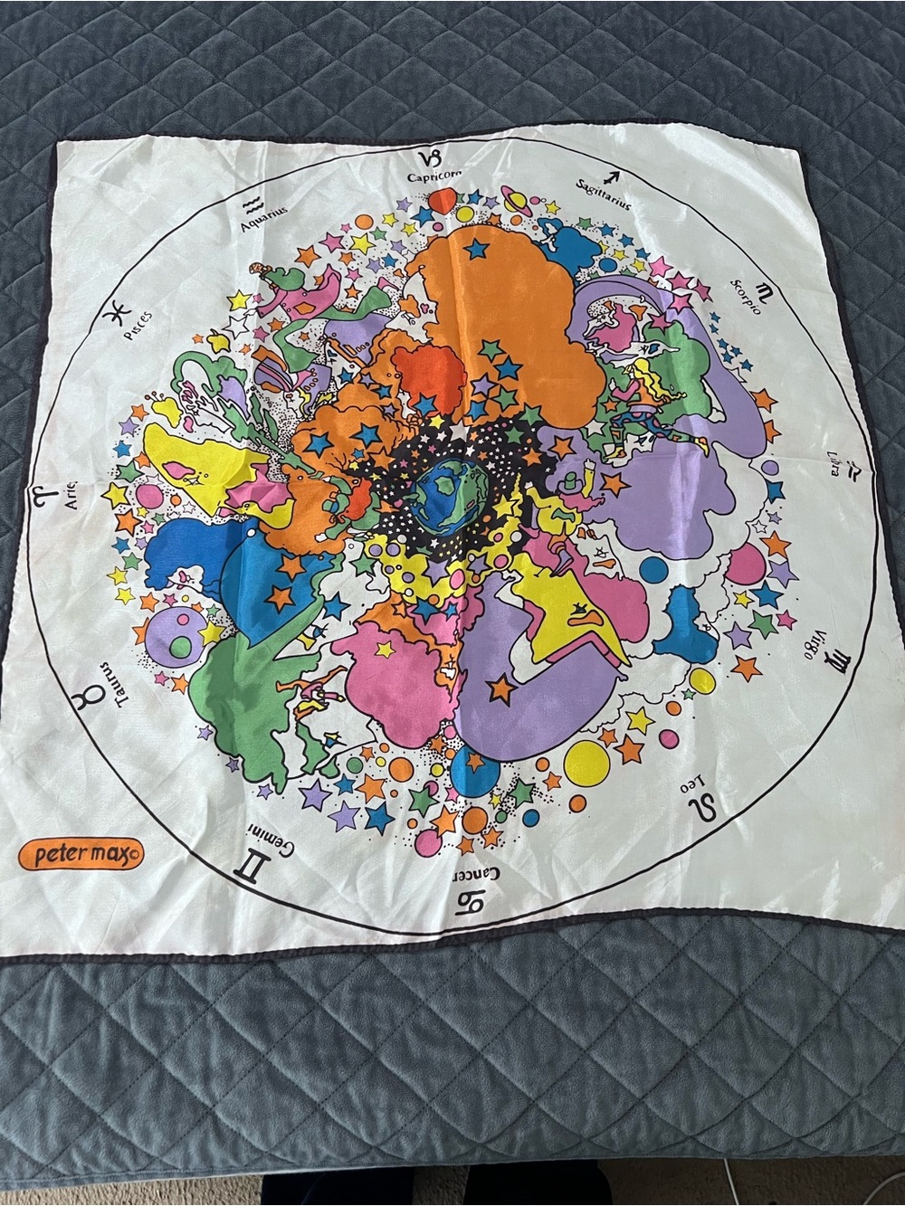 1960s PETER MAX Psychedelic Pop Art Zodiac SILK SCARF Vintage B22
